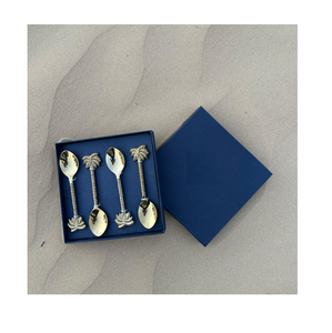 Cucharas de Latón con Mango de Palmera, Color Azul, Caja de Embalaje Personalizable, Cucharas para Postre con Mango Largo, Ecológicas, Aptas para Lavavajillas - Product Image 1