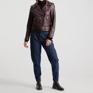 Veste en cuir de mouton sur mesure pour femme, coupe ajustée, respirante, hiver, moto, fermeture éclair avant, vêtement d'extérieur pour motard, OEM ODM - Product Image 3