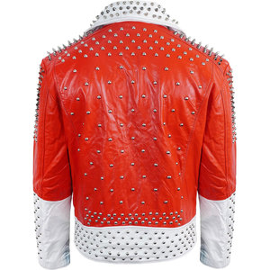 Chaqueta de Cuero Estilo Punk Rock Roja y Blanca para Hombre, con Tachuelas Plateadas, Estilo Gótico, Biker, Steampunk, para Conciertos - Product Image 4