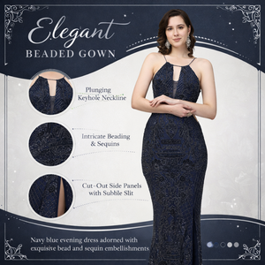 Vestido de Noche de Lujo para Mujer, al por Mayor, con Apliques de Encaje Bordado y Mangas Largas |   Vestido Formal Largo Hasta el Suelo - Product Image 2