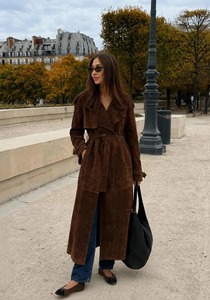 Abrigo de Cuero Sintético Estilo Años 70, Abrigo Largo Marrón para Mujer, Abrigo Vintage Tipo Duster - Product Image 3