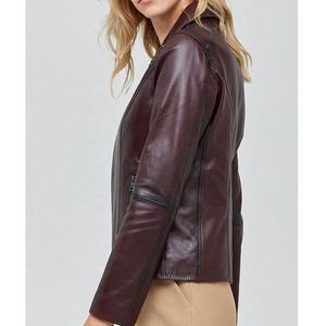 Brown Genuine Leather Jacket With Turn-<b>down</b> Collar Full Sleeve Autumn Style Women's Casual Outerwear Premium Quality Durable - Product Image 4