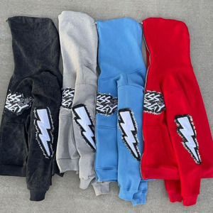 Wholesale Customized Winter Fleece Two Piece Outfit Full Zipper <b>Hoodie</b> and Flare Trouser Hip Hop Tracksuit 100% Cotton - Product Image 5