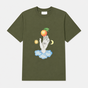 เสื้อยืดแขนสั้นสีดำสำหรับผู้ชาย OEM พิมพ์ลายผลไม้สีส้มถือในมือ คอกลม ดีไซน์ลำลอง ทรงปกติ ผ้าเจอร์ซีย์ รับสกรีนโลโก้ - Product Image 6