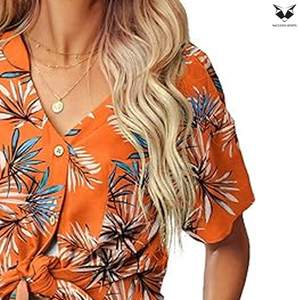 Conjunto de Camisa de Manga Corta con Estampado Floral Naranja y Pantalones Cortos para Mujer 2026, Producto de la Mejor Calidad, Corte Holgado, Ropa Casual de Verano - Product Image 6