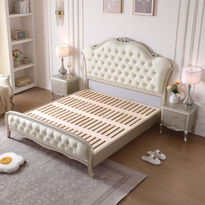 European Luxury Style Mahogany Wood Cream King Size Bedroom Set Tufted Upholstered Headboard Storage High-End Quality Hotel - Product Image 4