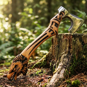 Handcrafted Damascus Carbon Steel Flat Backed Camp <b>Axe</b> Wood <b>Handle</b> | 4 Cutting Edge | Outdoor Camping Tool | OEM/ODM Support - Product Image 3