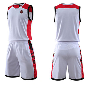 Ensemble de maillots de basket-ball pour hommes, col en V, sans manches, sublimé, en polyester respirant, blanc, rouge, noir, toutes saisons - Product Image 3