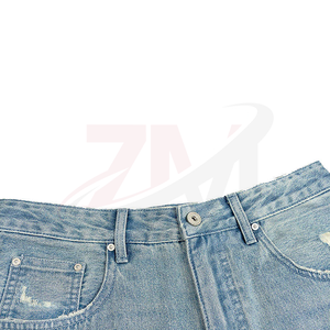 Shorts Bermuda en jean léger pour homme, taille mi-haute, déchirés, délavés, décontractés, avec braguette boutonnée, en toile de coton - Product Image 3