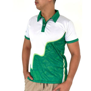 Polo de Manga Corta para Hombre, Color Blanco y Verde, con Estampado por Sublimación, de Secado Rápido, Estilo Casual - Product Image 1