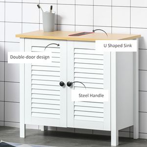 Meuble de salle de bain moderne à double porte, blanc, pour rangement sous évier, en MDF et bois, idéal pour hôtels et écoles - Product Image 4