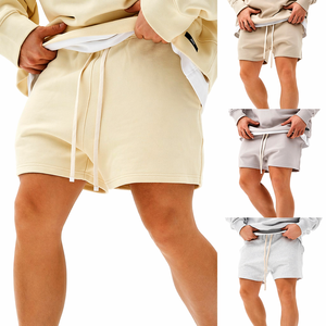 Pantalones Cortos Deportivos de Felpa Francesa Gruesa y Transpirable de Lino/Algodón con Cordón Ajustable para Mujer, Estilo Urbano Liso, Venta al por Mayor - Product Image 1