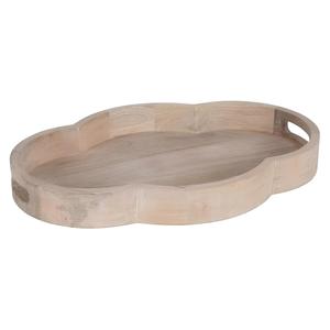 Plateau décoratif ovale arrondi en bois de qualité supérieure 20x14x3 cm, bois naturel clair, plateau de service festonné avec poignées, idéal pour servir des aliments - Product Image 1