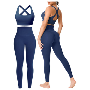 Conjunto de Yoga de Dos Piezas de Última Moda 2026, Talla Grande, Cuello Redondo, Tirantes Cruzados, Cintura Alta, Color Sólido, Sin Costuras, Secado Rápido - Product Image 5