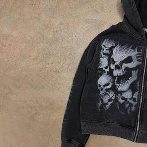 Custom Vintage Skull Solid Zip <b>Hoodie</b> Tracksuit Set <b>Lightweight</b> Cotton Blend Casual Men's Streetwear Logo Color Size Packing - Product Image 5
