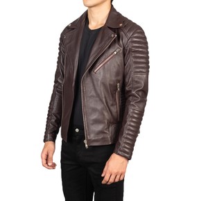 Chaqueta de Motociclista de Cuero Genuino Marrón para Hombre, de Alta Calidad, Corte Ajustado, Cuello Camisero, Cierres Frontales, Forro de Poliéster - Product Image 3