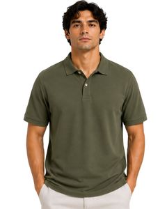 Olive <b>Green</b> <b>Men</b> <b>Polo</b> <b>Shirt</b> Short Sleeve Cotton Pique Fabric Casual Jacquard Pattern Turn Down Collar Luxury Summer Customized - Product Image 1