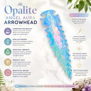 Pointe de flèche en opalite de 6 pouces faite à la main, style silex, avec revêtement Angel Aura - Product Image 3