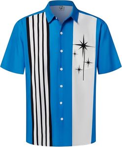 เสื้อเชิ้ตฮาวายวินเทจผู้ชาย ผ้าป๊อปลิน โพลีเอสเตอร์ 100% ODM ลายทางโบว์ลิ่ง พิมพ์ลาย แขนสั้น ติดกระดุม ลำลอง ใส่เที่ยวทะเลฤดูร้อน - Product Image 1