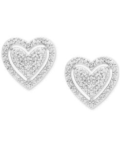 Set di 2 Pezzi Set collana con ciondolo a forma di cuore con diamanti e orecchini abbinati (1/4 ct.) t.w.) in Argento Sterling |   Macy's - Product Image 4