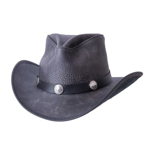 Dark Grey Leather Cowboy <b>Hat</b> Men Western Outback <b>Hats</b> Coin Concho <b>Band</b> Wide Brim Sombrero Casual Outdoor Travel Sun Protection - Product Image 1