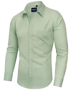 Camisa de vestir para hombre, manga larga, formal, con botones, tejido popelín, bolsillo en el pecho, para oficina - Product Image 1