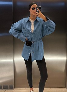 Women's <b>Denim</b> Button Down Shirt Long Sleeve Loose Fit Solid Color Casual Blouse Twill Fabric Full Sleeve Woven <b>Material</b> - Product Image 2