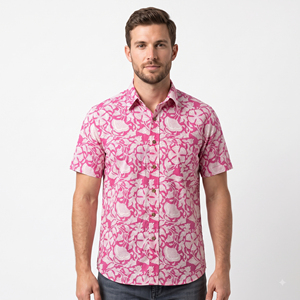<b>Pink</b> Floral Print <b>Men's</b> Button Up <b>Shirt</b> Short Sleeve Collared Casual Summer <b>Shirt</b> - Product Image 1