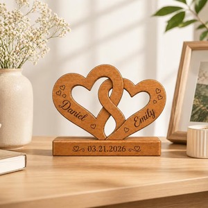 Figura Abstracta de Amor Hecha a Mano en Madera y Aluminio, Escultura Romántica de Pareja en Marco con Forma de Corazón para Decoración del Hogar y Regalos - Product Image 1