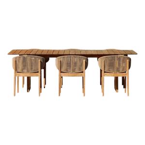 Juego de Comedor de Exterior Moderno y Lujoso, Mesa Rectangular de Madera de Teca Sólida con 6 Sillas con Brazos de Cuerda Tejida y Cojines para Muebles de Jardín - Product Image 1