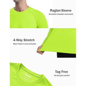 เสื้อแรชการ์ดแขนยาวสำหรับผู้ชาย สีเขียวนีออน ป้องกันรังสียูวี SPF 50+ ป้องกันแสงแดด เสื้อว่ายน้ำ แห้งเร็ว สำหรับออกกำลังกาย ขายส่งจากโรงงานโดยตรง - Product Image 5