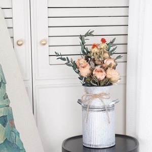 Rustic Galvanized Steel Tabletop <b>Vase</b> With Handle For Home Decor Housewarming Gift - Product Image 1