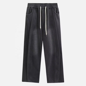 Men's Midweight Warm <b>Canvas</b> Wide Leg Plus Size Flare Full Length Trousers Washed <b>Plain</b> - Product Image 1