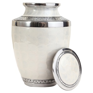 Urne funéraire classique en aluminium et laiton, style américain, blanc nacré, avec bordure argentée, pour maisons funéraires et directeurs, vente en gros - Product Image 3