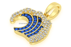 Pendentifs et breloques tendance pour enfants style Hip Hop, personnalisés, motif vague océanique bleue, testeur de diamant Moissanite, en or massif 10K - Product Image 2