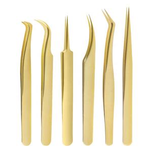 Ensemble de pinces à épiler professionnelles de luxe en acier inoxydable plaqué or pour l'application de faux cils, kit de maquillage - Product Image 1