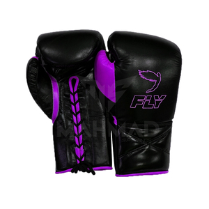 Fly Boxing Gear Set Black with Purple Trim Leather Headgear Groin Guard <b>Lace</b>-Up Fight Gloves Unisex for Martial Arts Training - Product Image 2