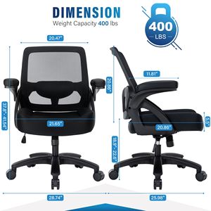 Sedia da Ufficio Ergonomica in Rete Resistente 400 libbre con Braccioli Ribaltabili, Girevole, Seduta Larga per Utenti Alti e Robusti - Product Image 6