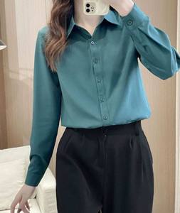 Nueva Blusa Ecológica para Mujer, Casual, de Manga Larga, Ajustada, de Color Sólido, con Botones al Frente, para Primavera, Verano y Otoño - Product Image 6