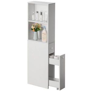 Armoire de rangement minimaliste en teck massif pour espaces étroits, organisateur de toilettes - Product Image 1