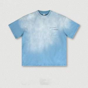 Camiseta de Algodón Oversize para Hombre, Cuello Redondo, Manga Corta, Color Liso, con Bolsillo, Estilo Casual, Lavado Ácido, Efecto Desgastado por el Sol - Product Image 5