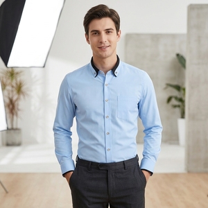 เสื้อเชิ้ตเดรสผู้ชายสีขาวทรงเข้ารูป แขนยาว ผ้าป๊อปลิน ปกคอพับ ป้องกันรอยยับ แบบสั่งทำพิเศษ ODM - Product Image 2