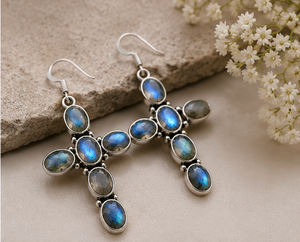 Boucles d'oreilles en labradorite naturelle – Boucles d'oreilles en argent avec labradorite bleue – Bijoux en pierres précieuses faits à la main pour femmes - Product Image 2