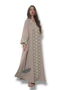 Awais House Women's Beige Embroidered Abaya Long Sleeve Floor Length High Neck Plus Size Lightweight Modest Dress Daily Wear - Product Image 4