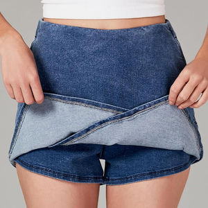 Falda de doble capa con efecto de pantalón vaquero para mujer, azul marino, estilo envolvente, última moda urbana, pantalones cortos de mezclilla - Product Image 5