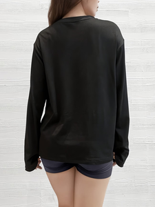 Camiseta de Manga Larga Oversize para Mujer, 100% Algodón Orgánico, Color Sólido, Corte Regular, Cuello Redondo, Estilo Casual, Venta al Por Mayor - Product Image 6