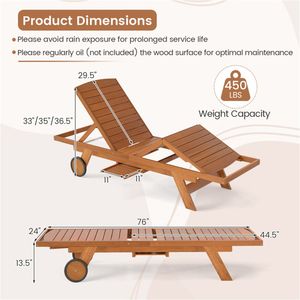Lettino Prendisole in Legno Massello Regolabile a 4 Posizioni con Tavolino Laterale Estensibile e Cuscino Impermeabile per Bordo Piscina o Spiaggia - Product Image 4