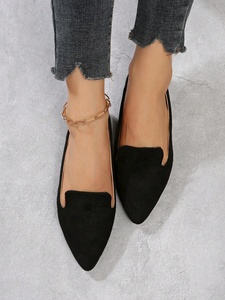 Zapatos planos de ballet sin cordones con punta en pico a cuadros azul marino y dorado para mujer, zapatos planos informales para ir al trabajo y oficina - Product Image 5
