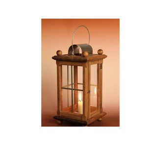 Farol de Madera Hecho a Mano con Paneles de Vidrio y Asa de Cuerda, Decoración para Bodas en Interiores y Exteriores - Product Image 2