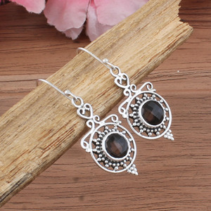 Pendientes de Cuarzo Ahumado Natural al por Mayor, Plata de Ley 925, Hechos a Mano, Piedra Preciosa Redonda, Joyería de Lujo para Mujer - Product Image 2